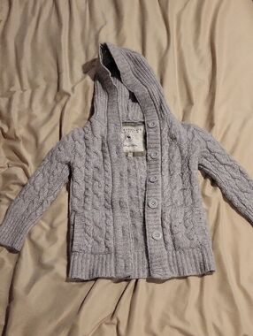 Abercrombie & Fitch Light Gray Hooded Cable Knit Cardigan